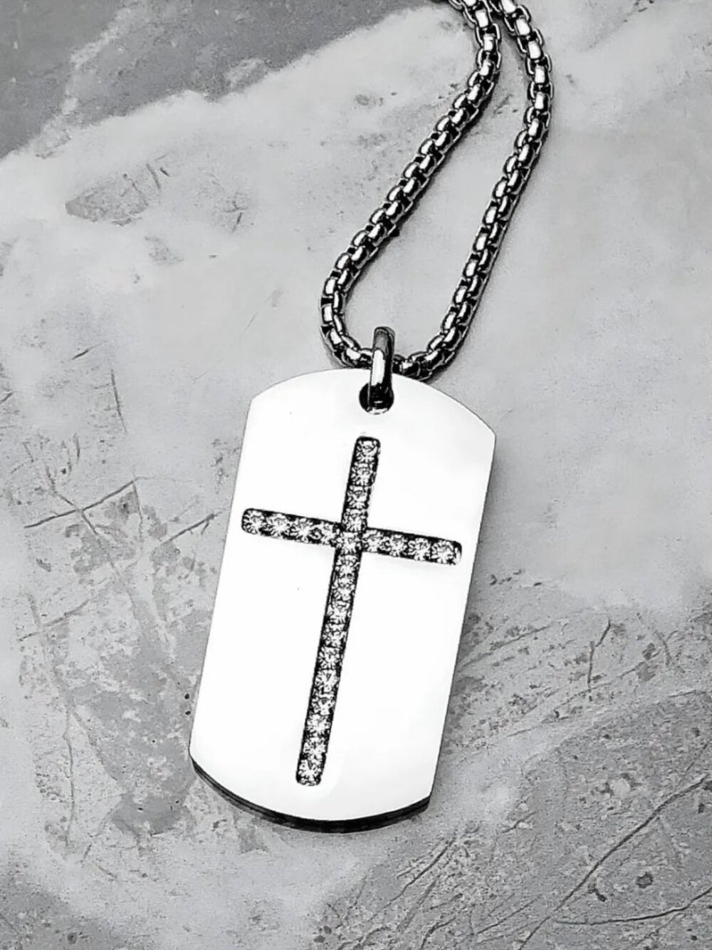 Silver Cross Pendant Necklace Men Christian Jesus Faith Religious Dog Tag